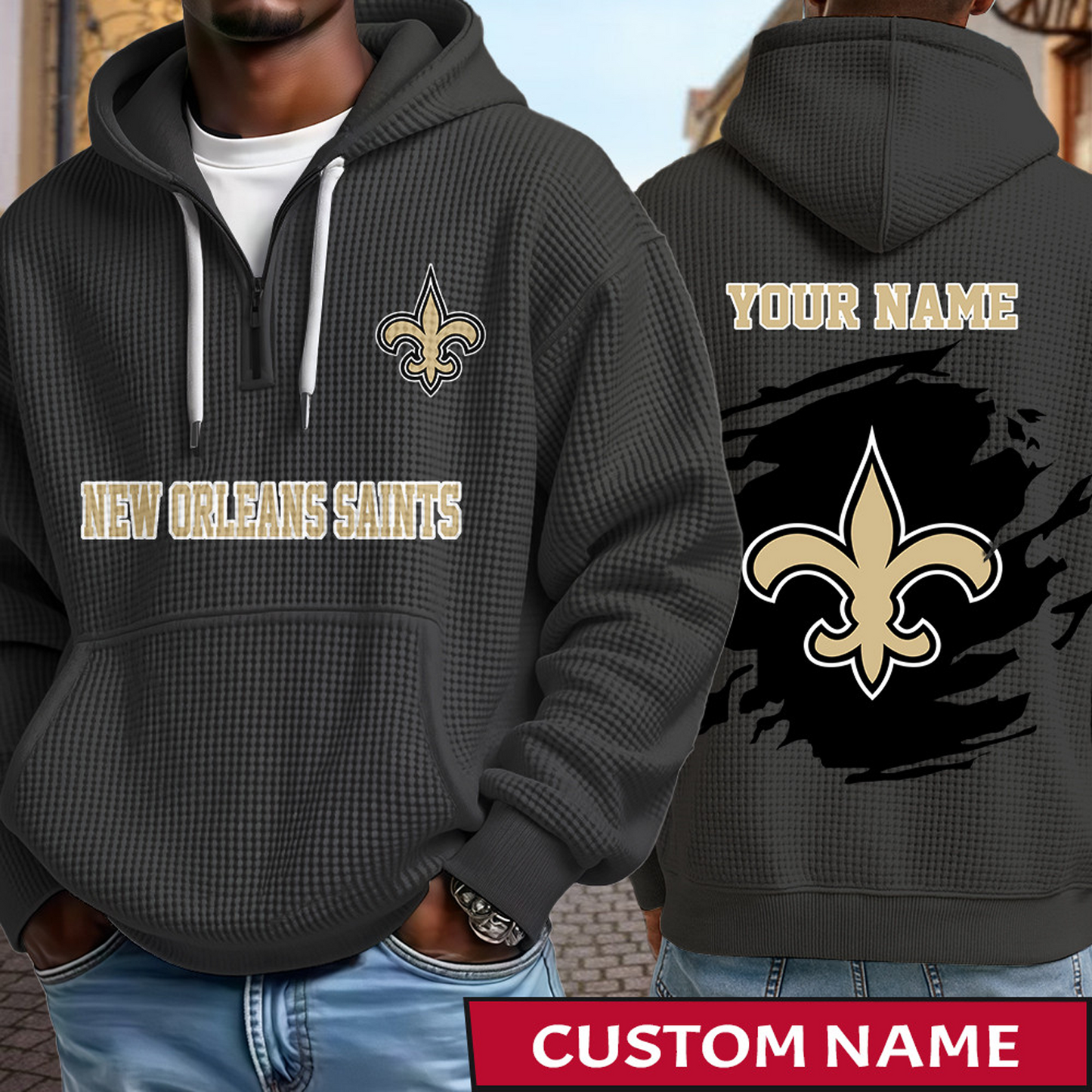 NO x NFL Waffle Half Zip Hoodie DATND TANTD