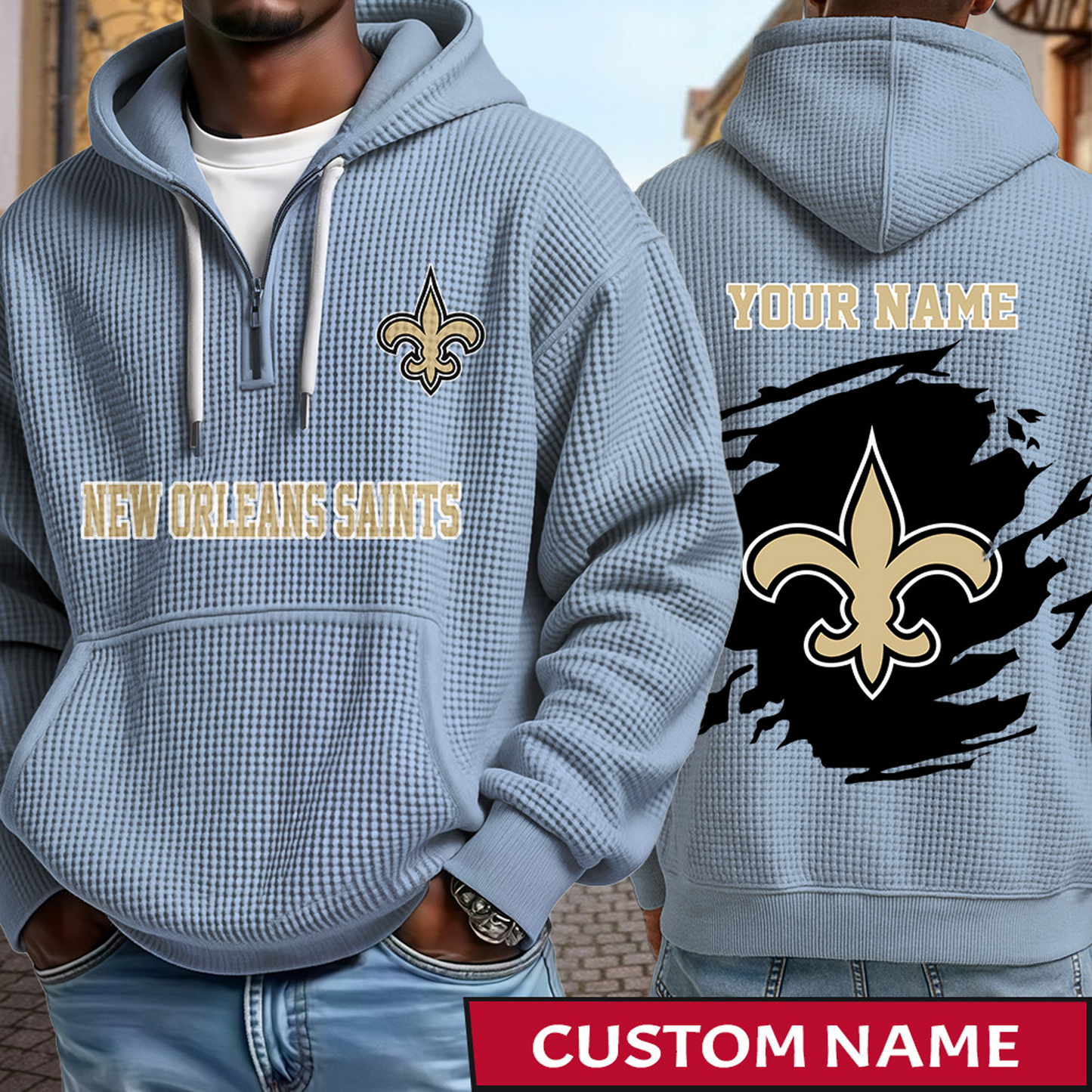 NO x NFL Waffle Half Zip Hoodie DATND TANTD