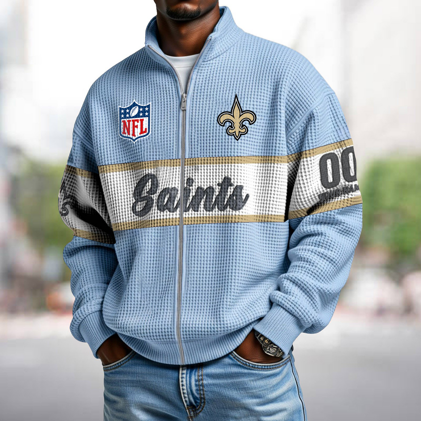 NO x NFL Waffle Zip-Up Sweatshirt DATND TANTD