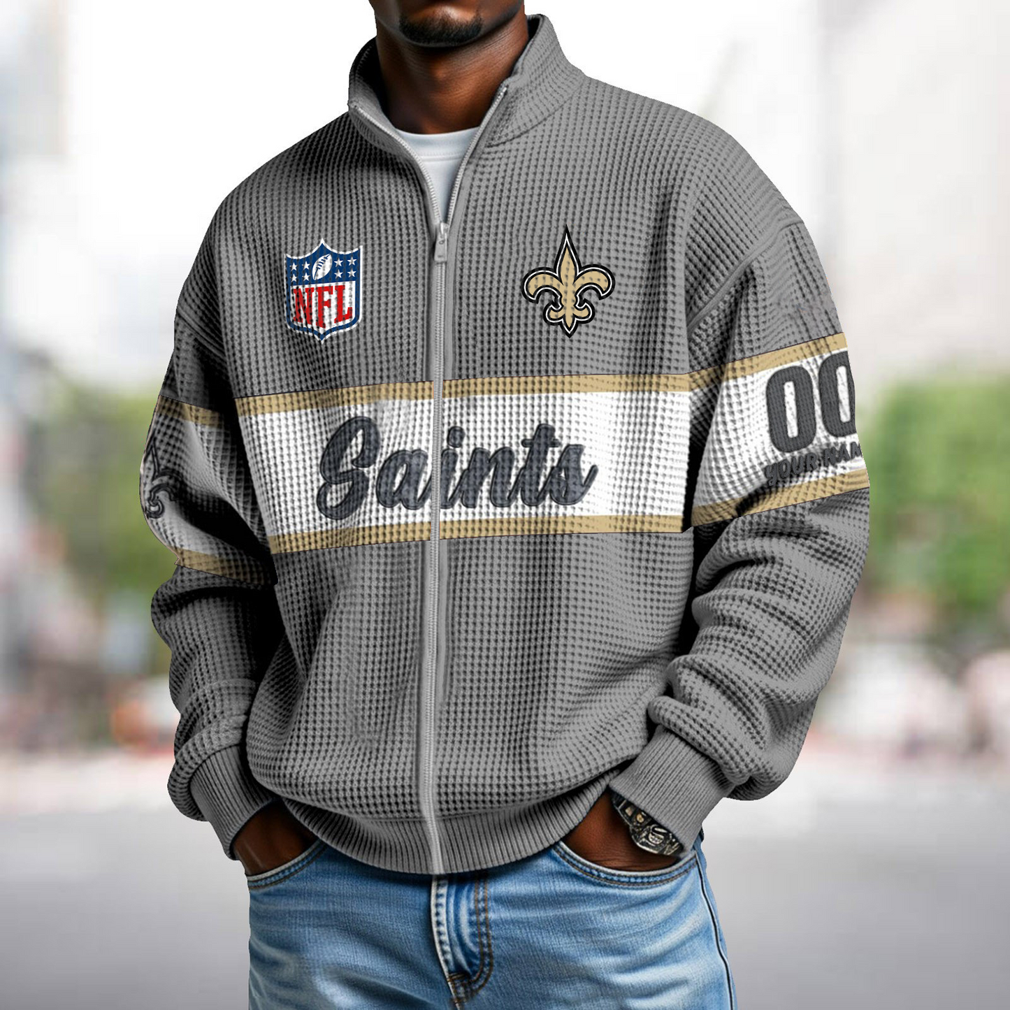 NO x NFL Waffle Zip-Up Sweatshirt DATND TANTD