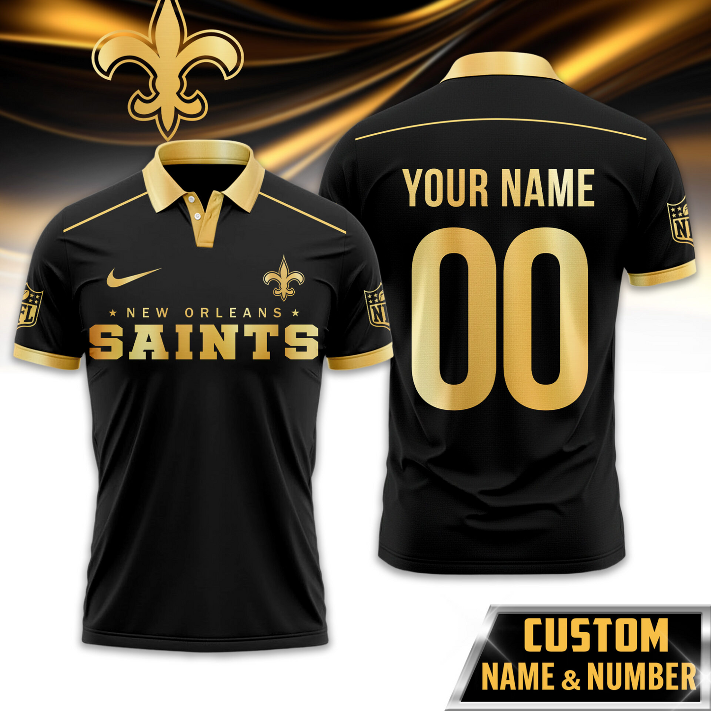 NOS Premium NFL Black And Gold Custom Polo DDT CTND