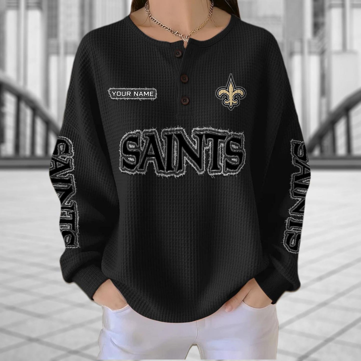 NO x NFL Personalized Waffle Knit Henley Sweatshirt 2005 DatND DVT