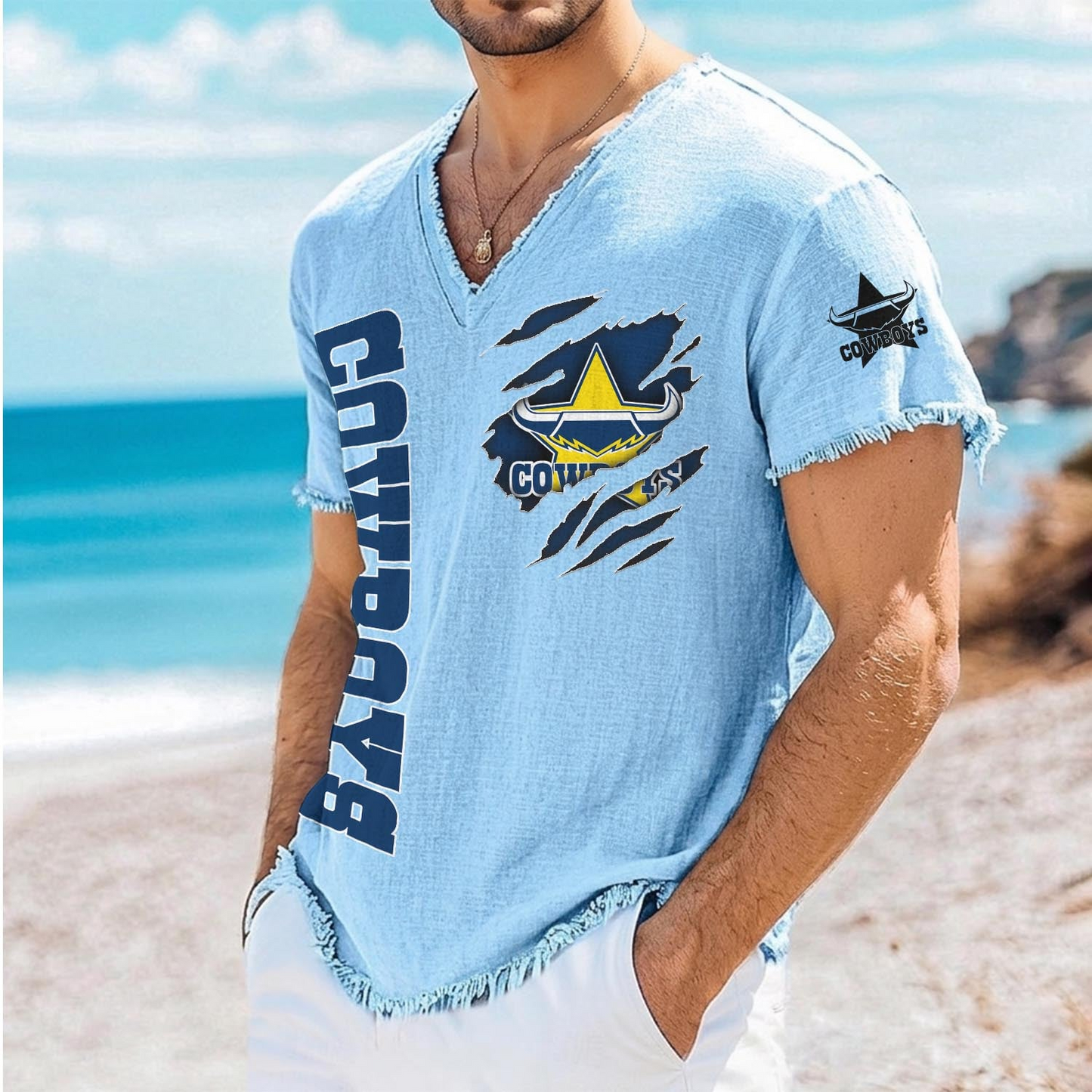 NQC x NRL V-Neck Linen Beach Shirt 1905 DatND DVT