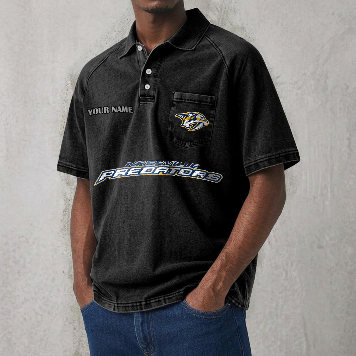 NSH x NHL Men's Distressed Turn-Down Collar Polo DATND TANTD 250526