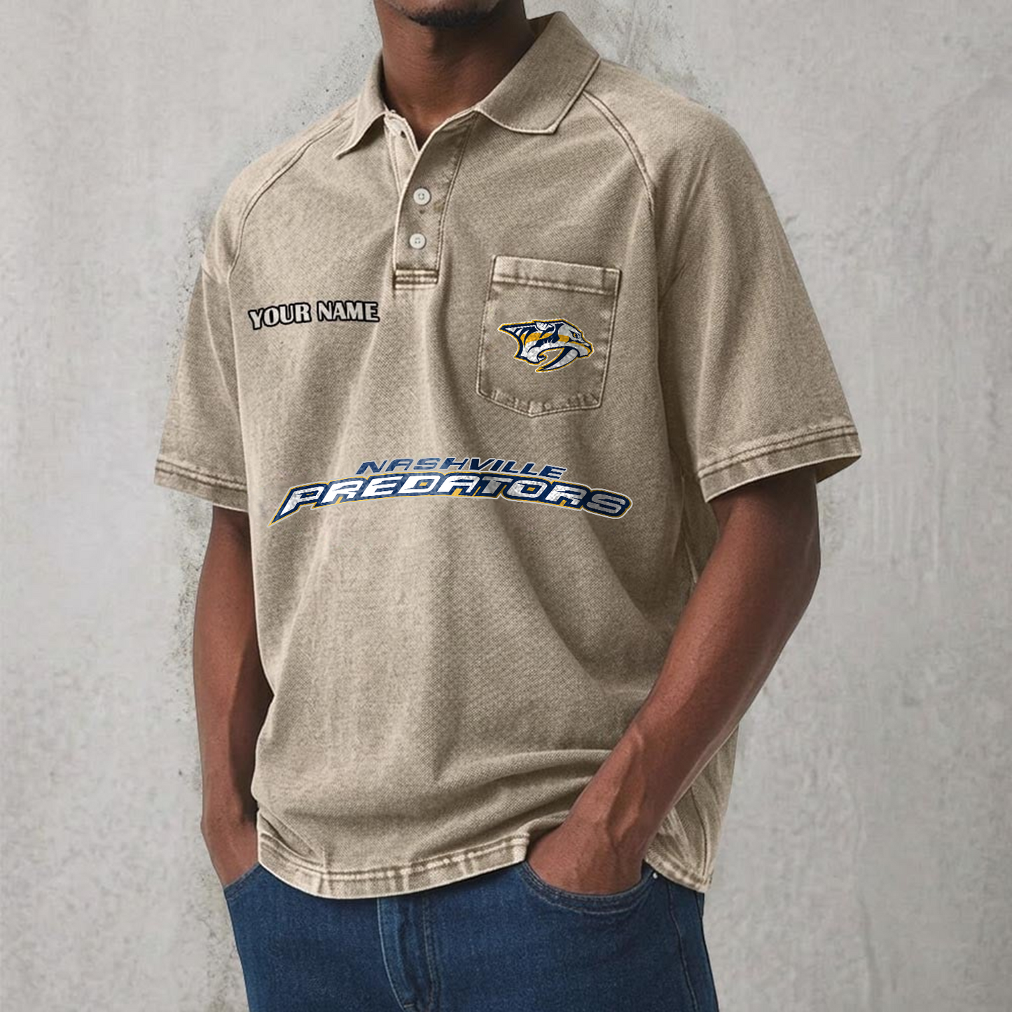 NSH x NHL Men's Distressed Turn-Down Collar Polo DATND TANTD 250526