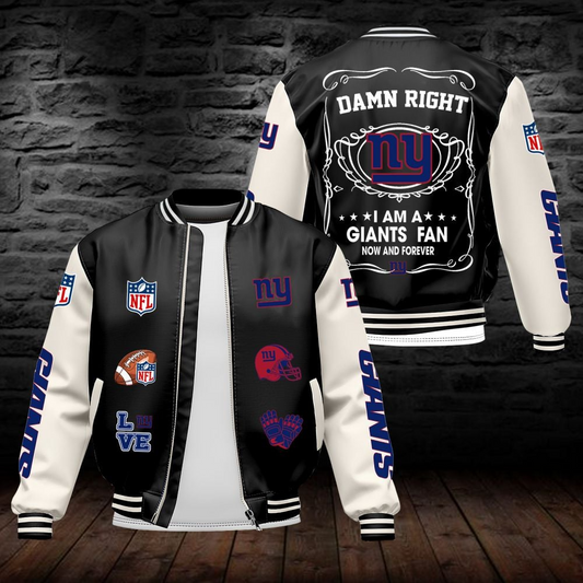 NYG NFL Premium Leather Bomber Jacket DDT HLPHUONG