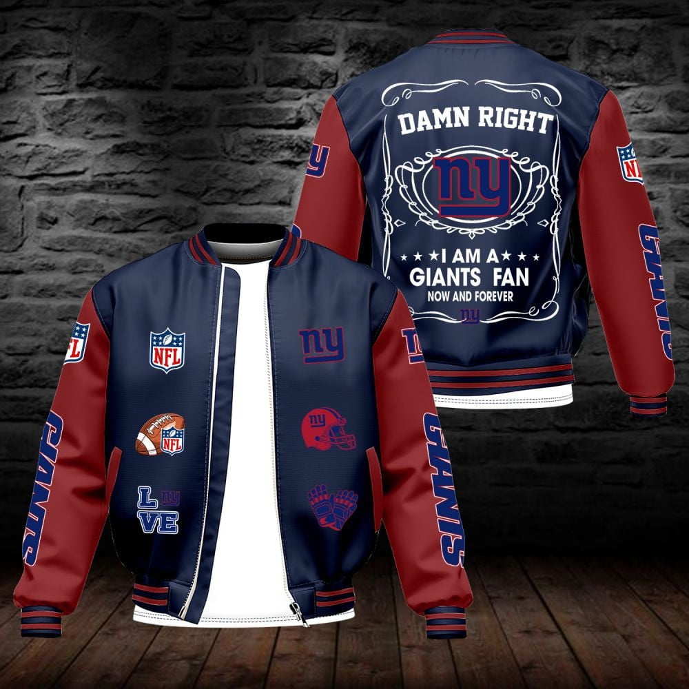 NYG NFL Premium Leather Bomber Jacket DDT HLPHUONG