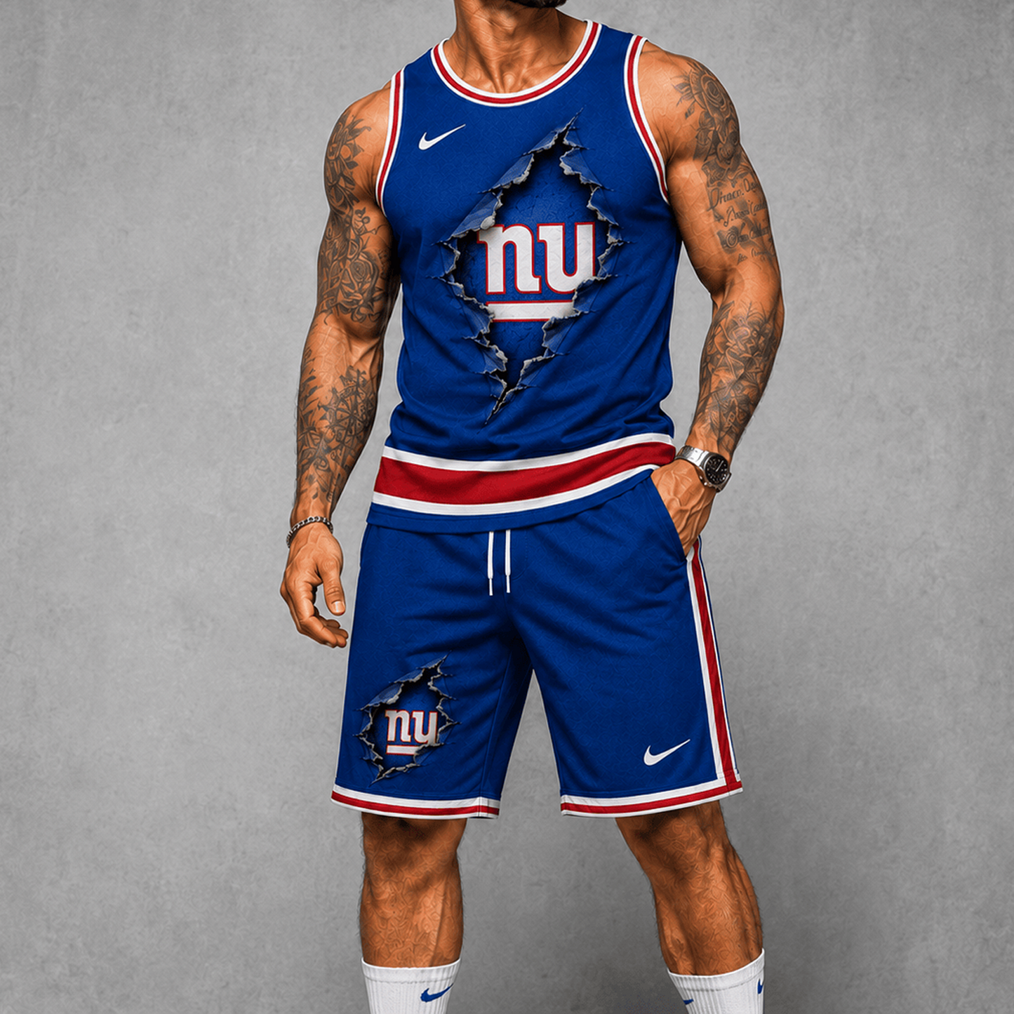 NYG Premium NFL Game Day Football Fan Tank Top and Shorts Set 1706