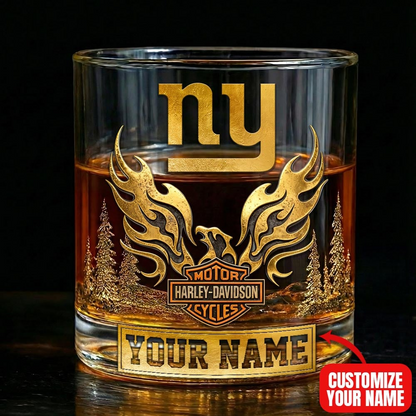 NYG Premium NFL Motorcycle Personalized Whiskey Glass DDT NTL