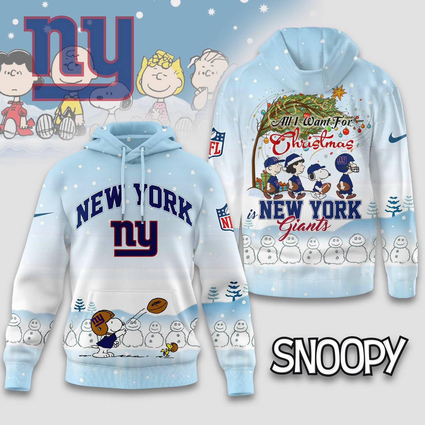 NYG Premium NFL Peanuts Snow Day Hoodie DDT CTND