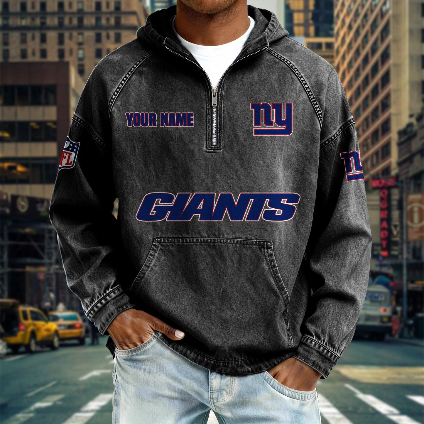 NYG x NFL Denim Long - Sleeved Hooded Sweatshirt DDT NTL