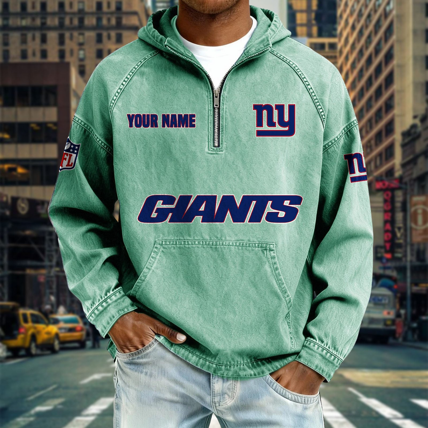NYG x NFL Denim Long - Sleeved Hooded Sweatshirt DDT NTL