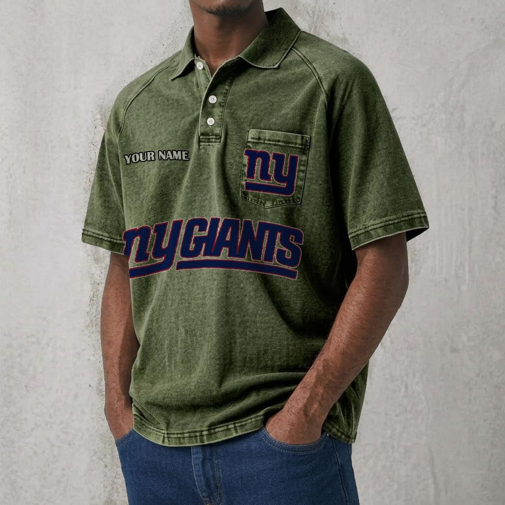 NYG x NFL Men's Distressed Turn-Down Collar Polo DATND TANTD 250526