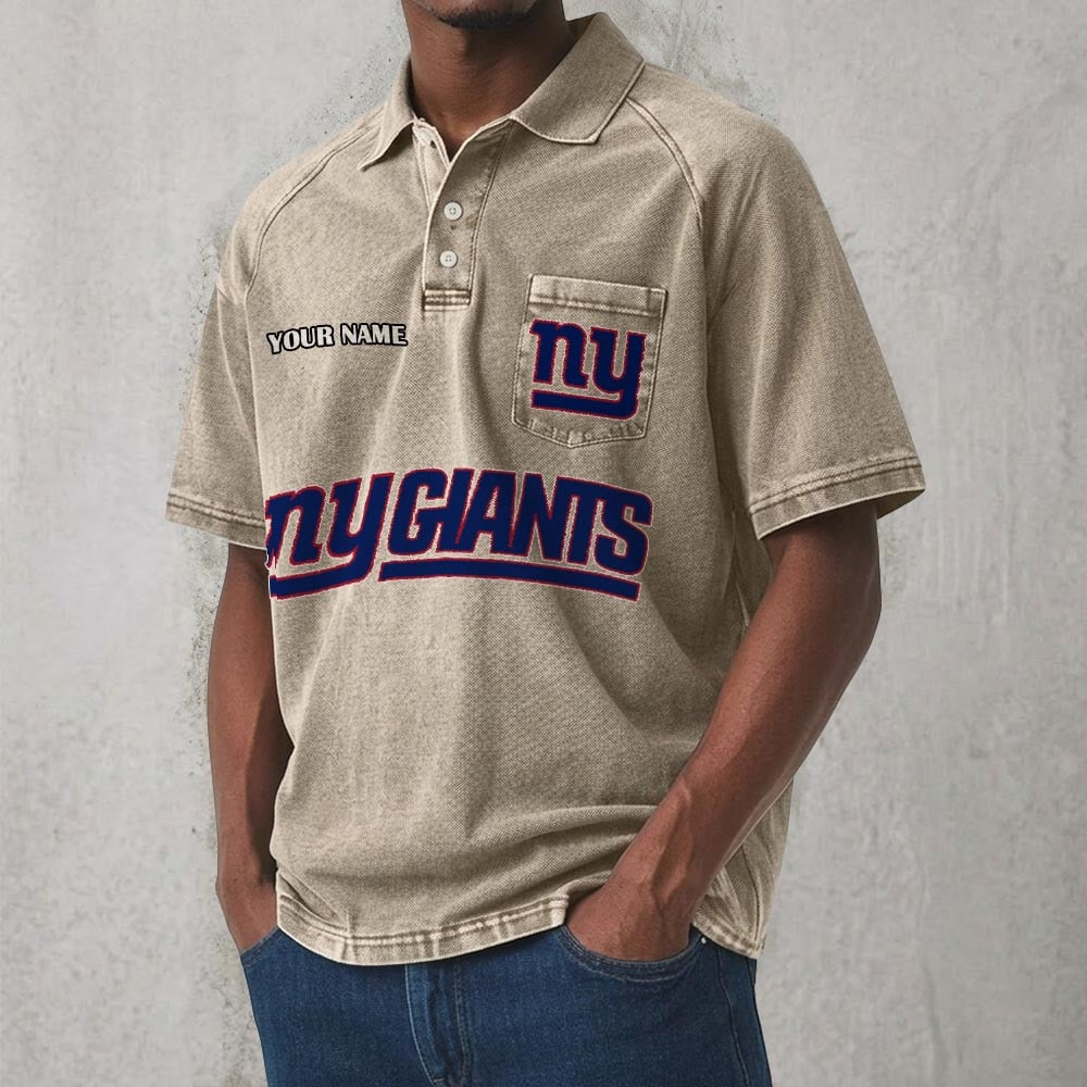 NYG x NFL Men's Distressed Turn-Down Collar Polo DATND TANTD 250526