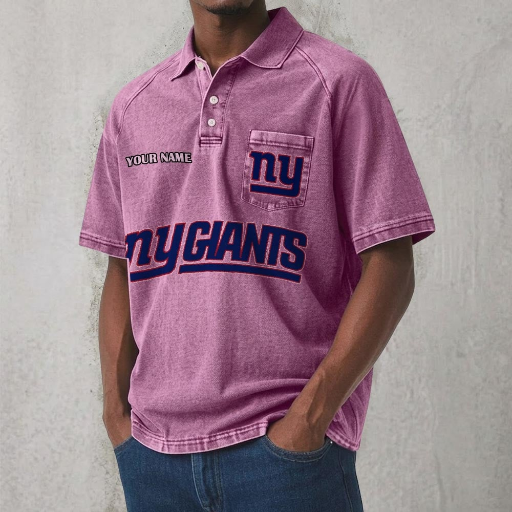 NYG x NFL Men's Distressed Turn-Down Collar Polo DATND TANTD 250526