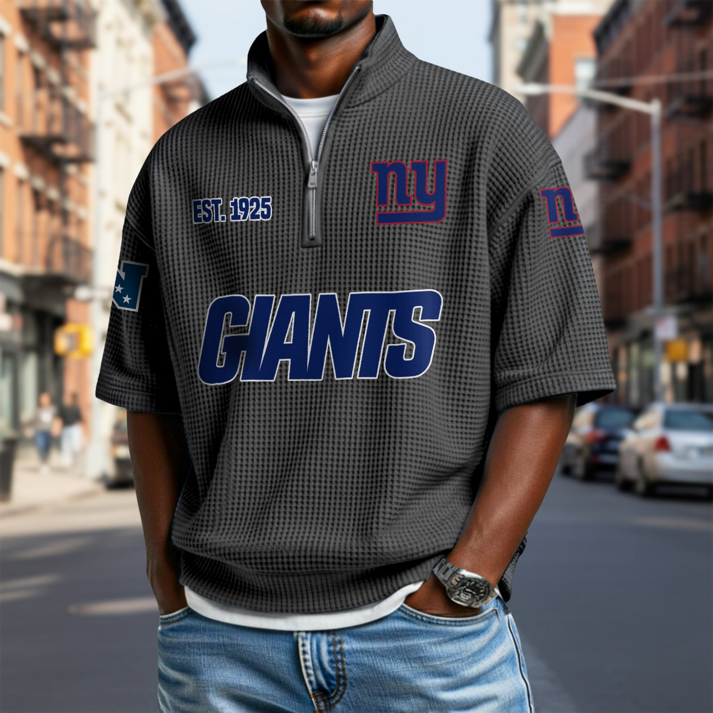 NYG x NFL Waffle Short Sleeve Polo Shirt DatND DVT