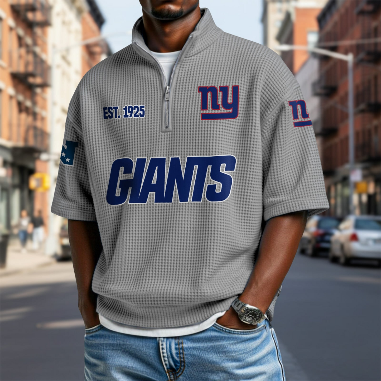 NYG x NFL Waffle Short Sleeve Polo Shirt DatND DVT