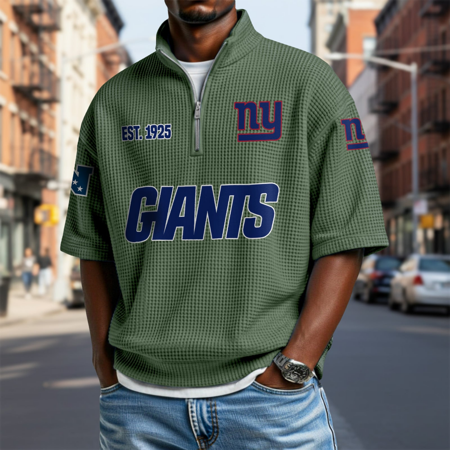 NYG x NFL Waffle Short Sleeve Polo Shirt DatND DVT