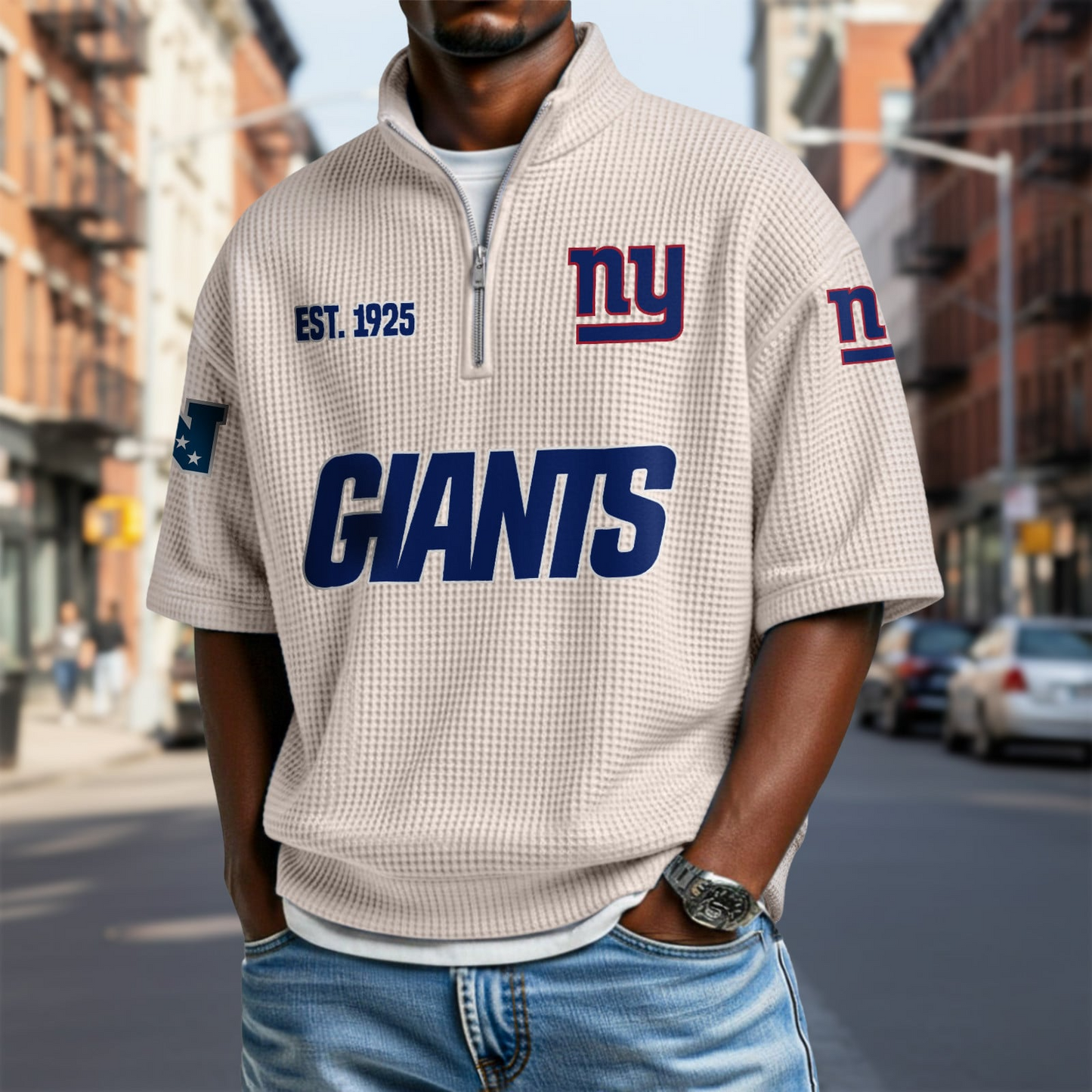 NYG x NFL Waffle Short Sleeve Polo Shirt DatND DVT