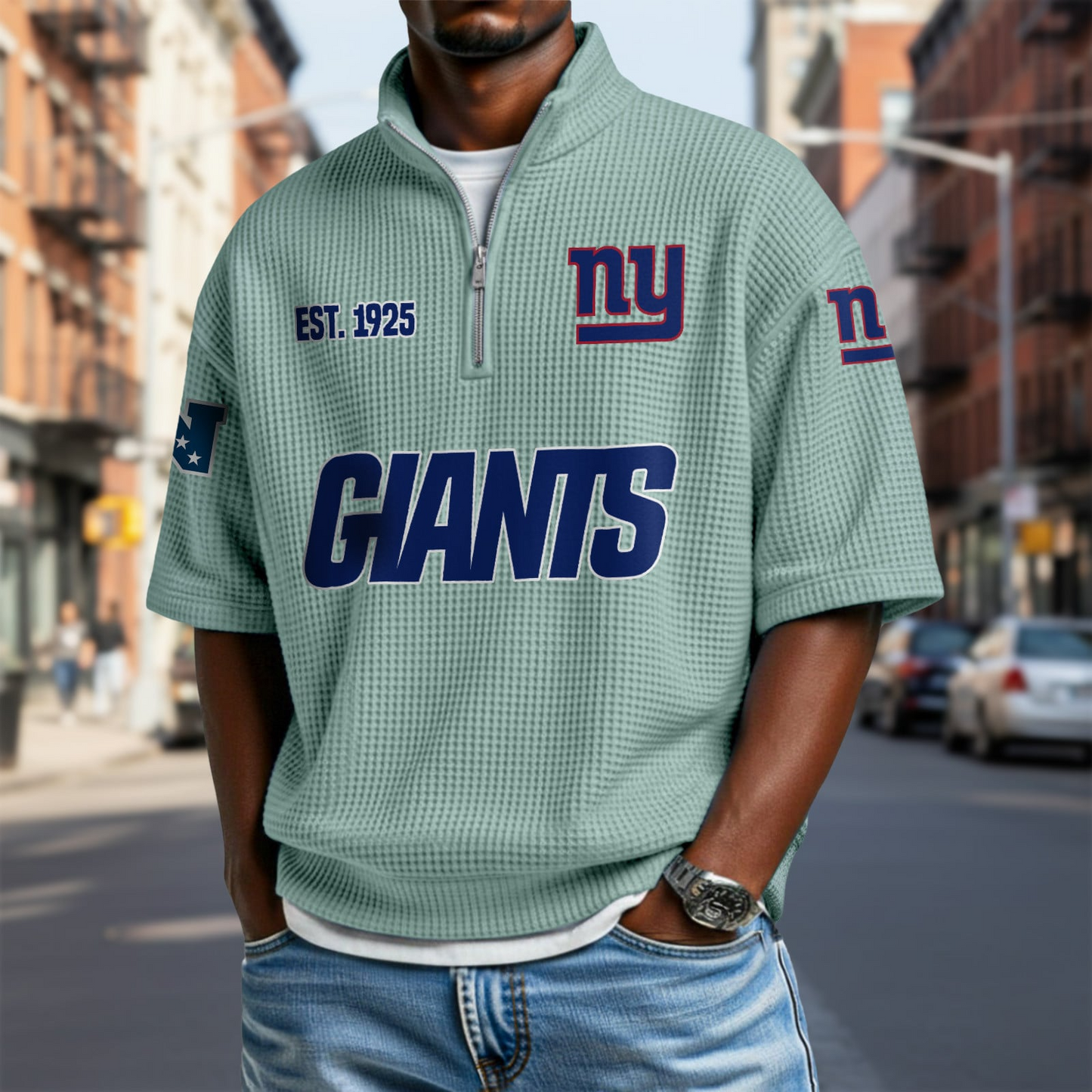 NYG x NFL Waffle Short Sleeve Polo Shirt DatND DVT