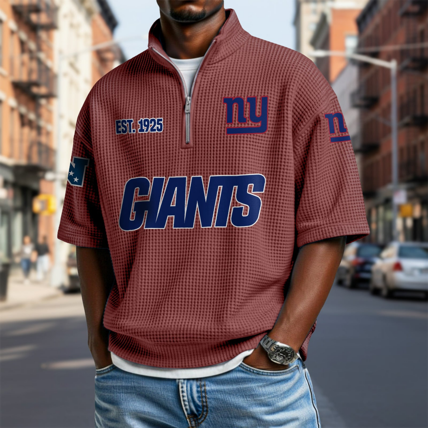 NYG x NFL Waffle Short Sleeve Polo Shirt DatND DVT