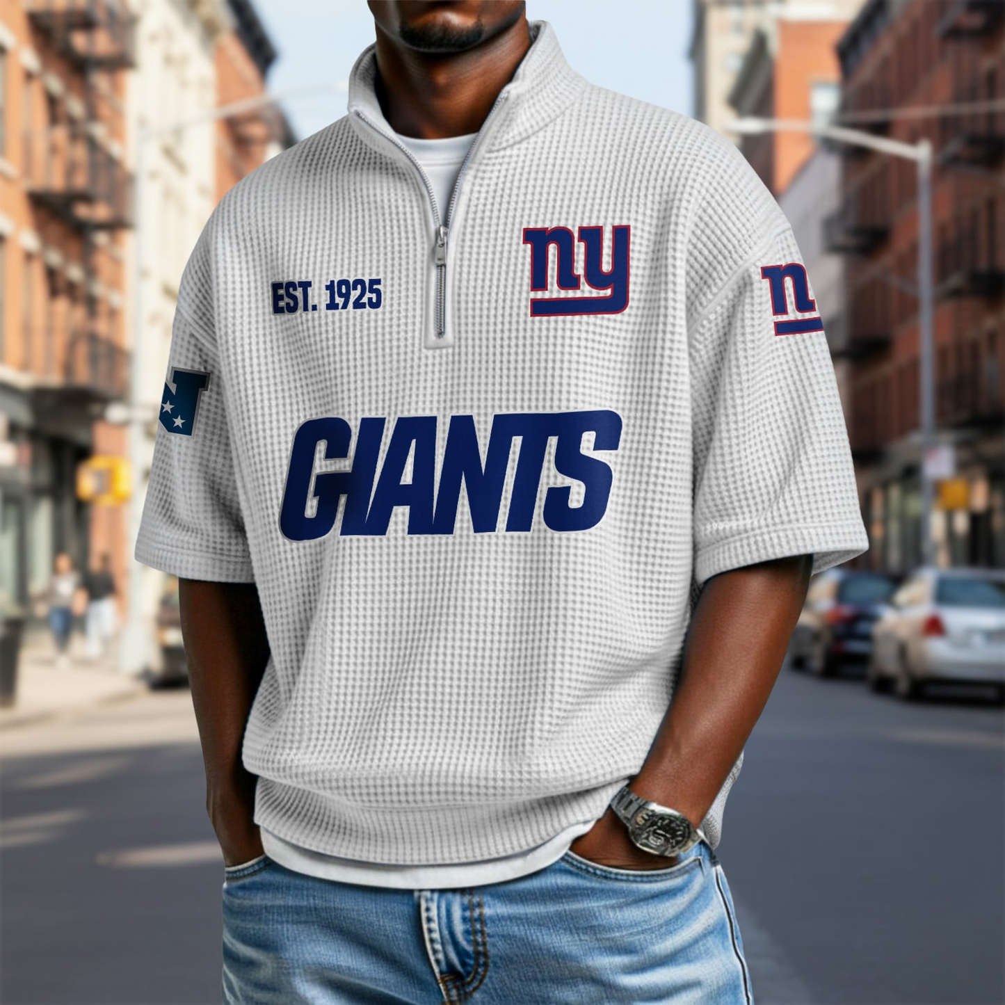 NYG x NFL Waffle Short Sleeve Polo Shirt DatND DVT