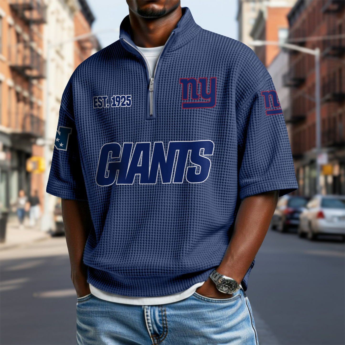 NYG x NFL Waffle Short Sleeve Polo Shirt DatND DVT