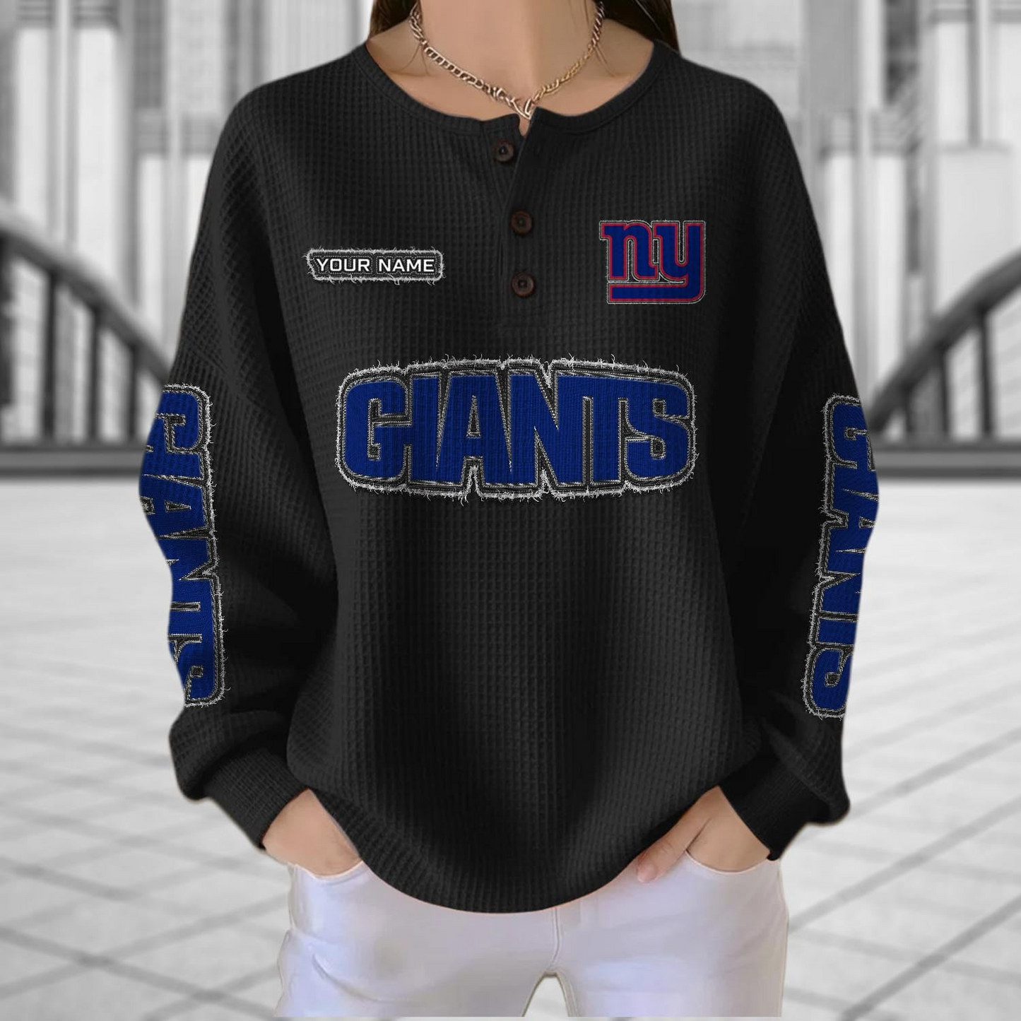 NYG x NFL Personalized Waffle Knit Henley Sweatshirt 2005 DatND DVT