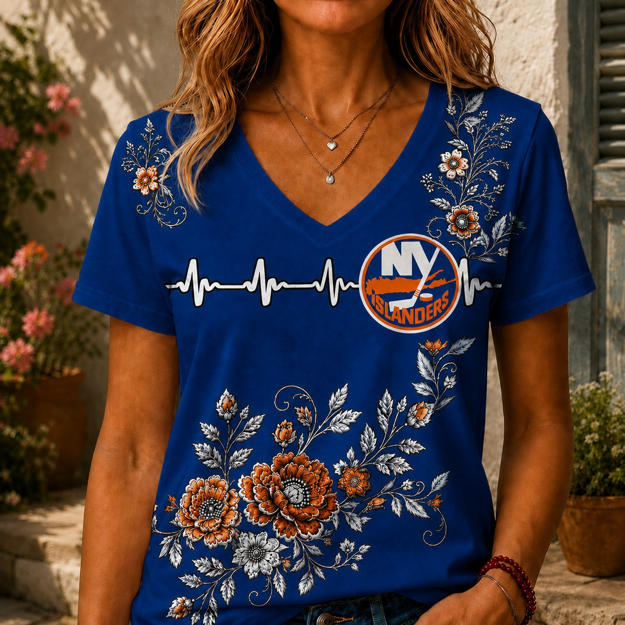 NYI x NHL Luxury Women V-Neck Shirt
