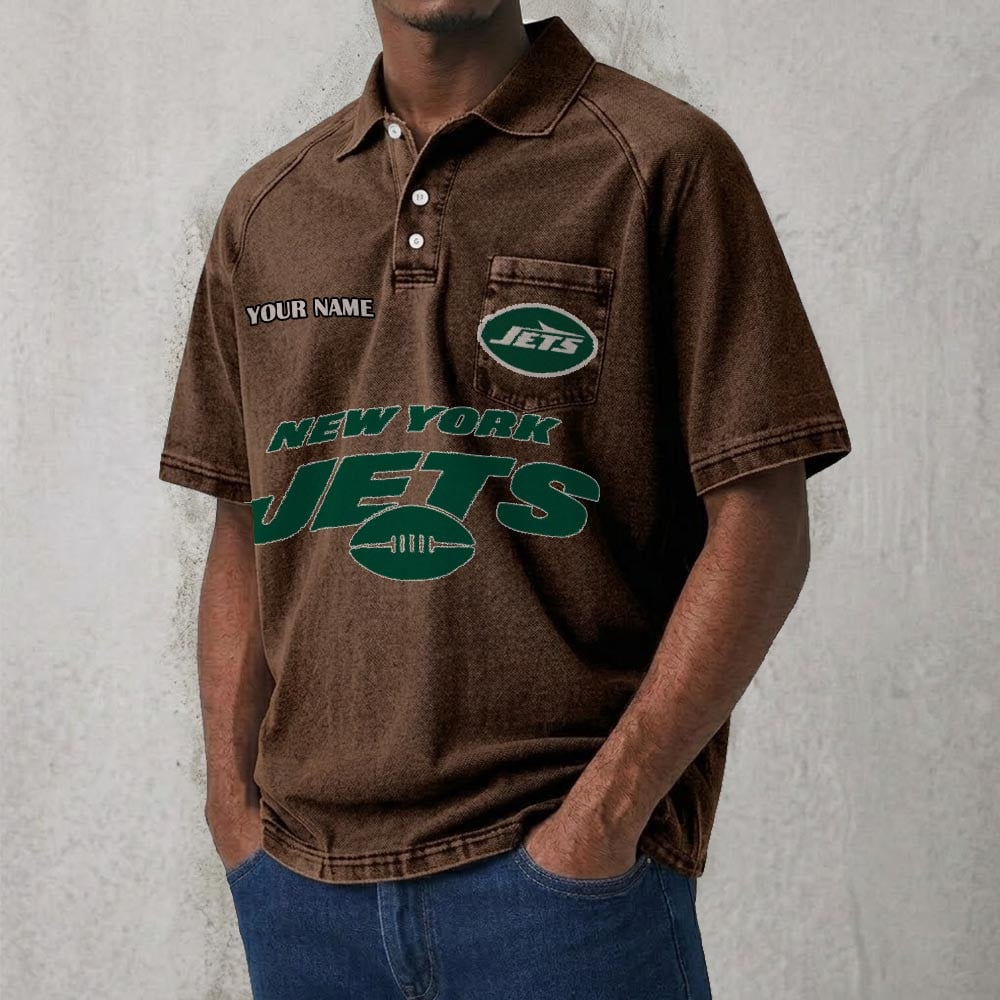 NYJ x NFL Men's Distressed Turn-Down Collar Polo DATND TANTD 250526