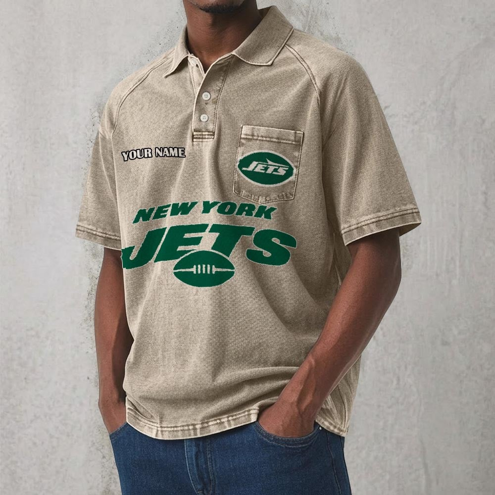 NYJ x NFL Men's Distressed Turn-Down Collar Polo DATND TANTD 250526