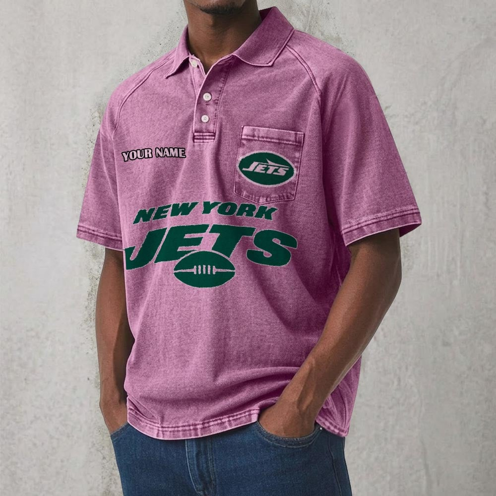 NYJ x NFL Men's Distressed Turn-Down Collar Polo DATND TANTD 250526