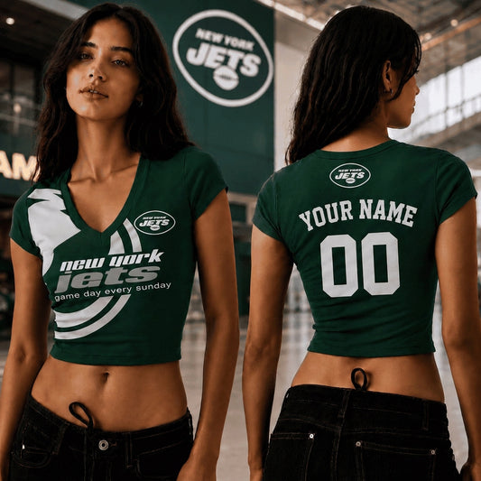 NYJ x NFL Premium Women V-neck Croptop Personalized Gift For Fan