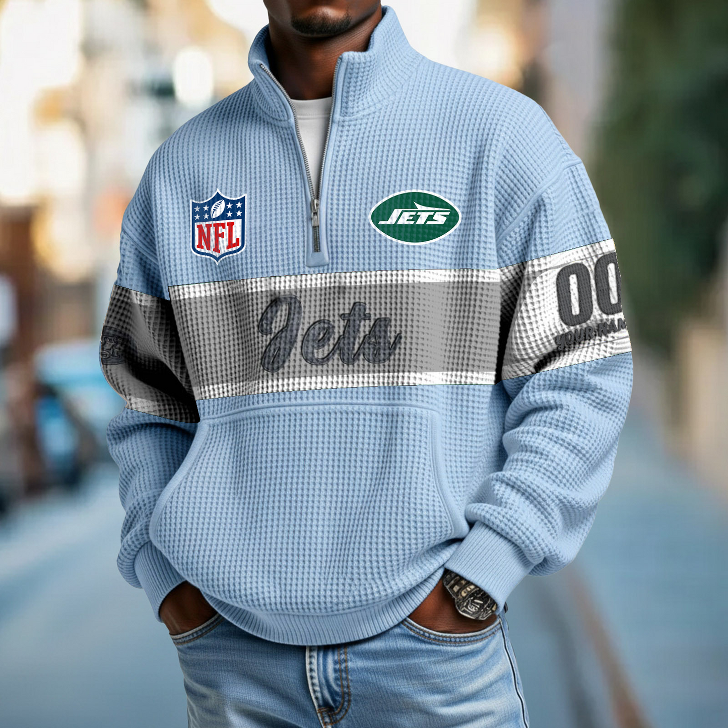 NYJ x NFL Quarter-Zip Waffle Pullover DATND TANTD