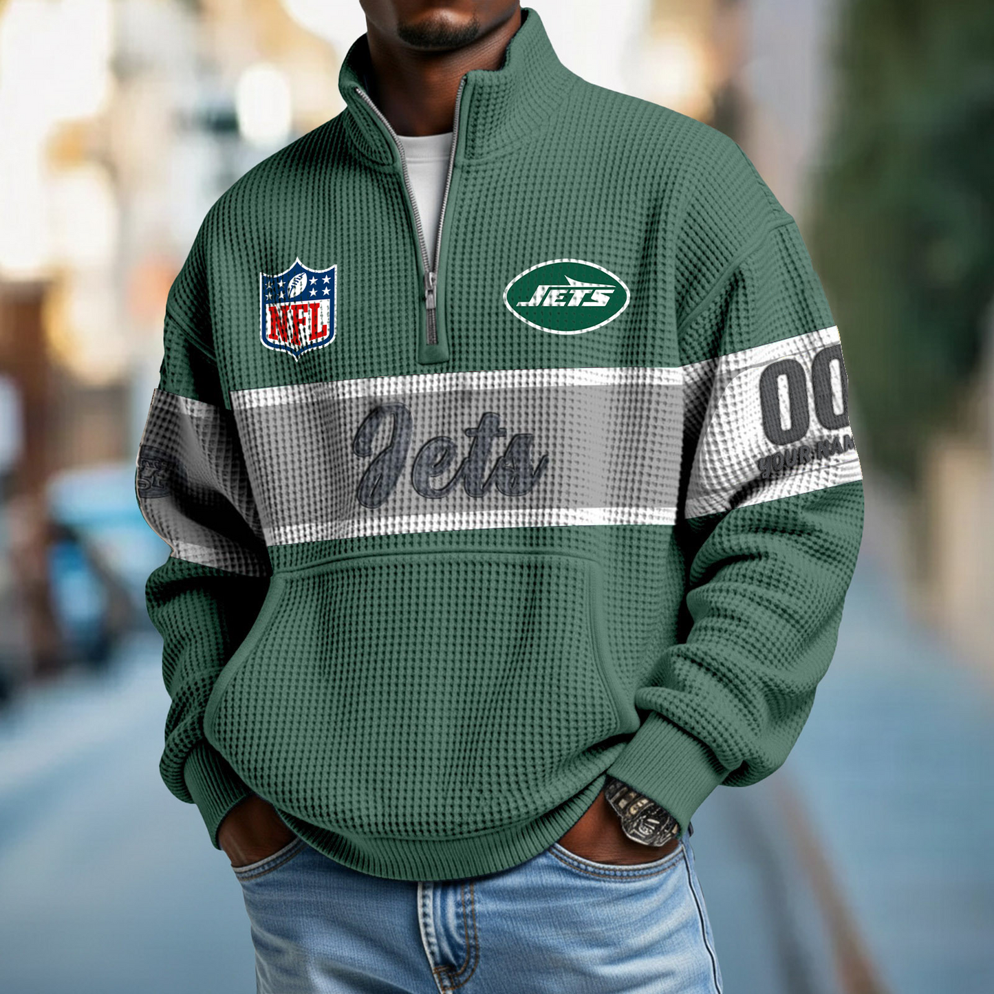 NYJ x NFL Quarter-Zip Waffle Pullover DATND TANTD