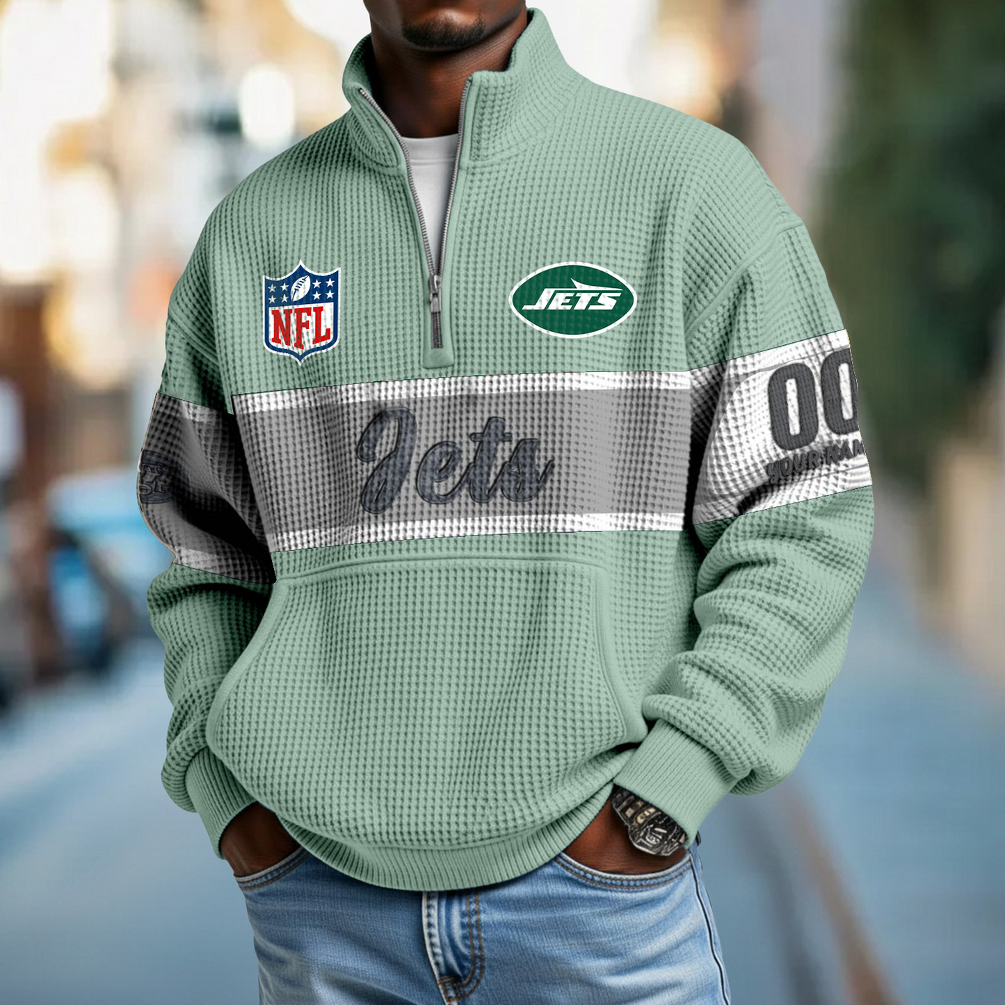 NYJ x NFL Quarter-Zip Waffle Pullover DATND TANTD