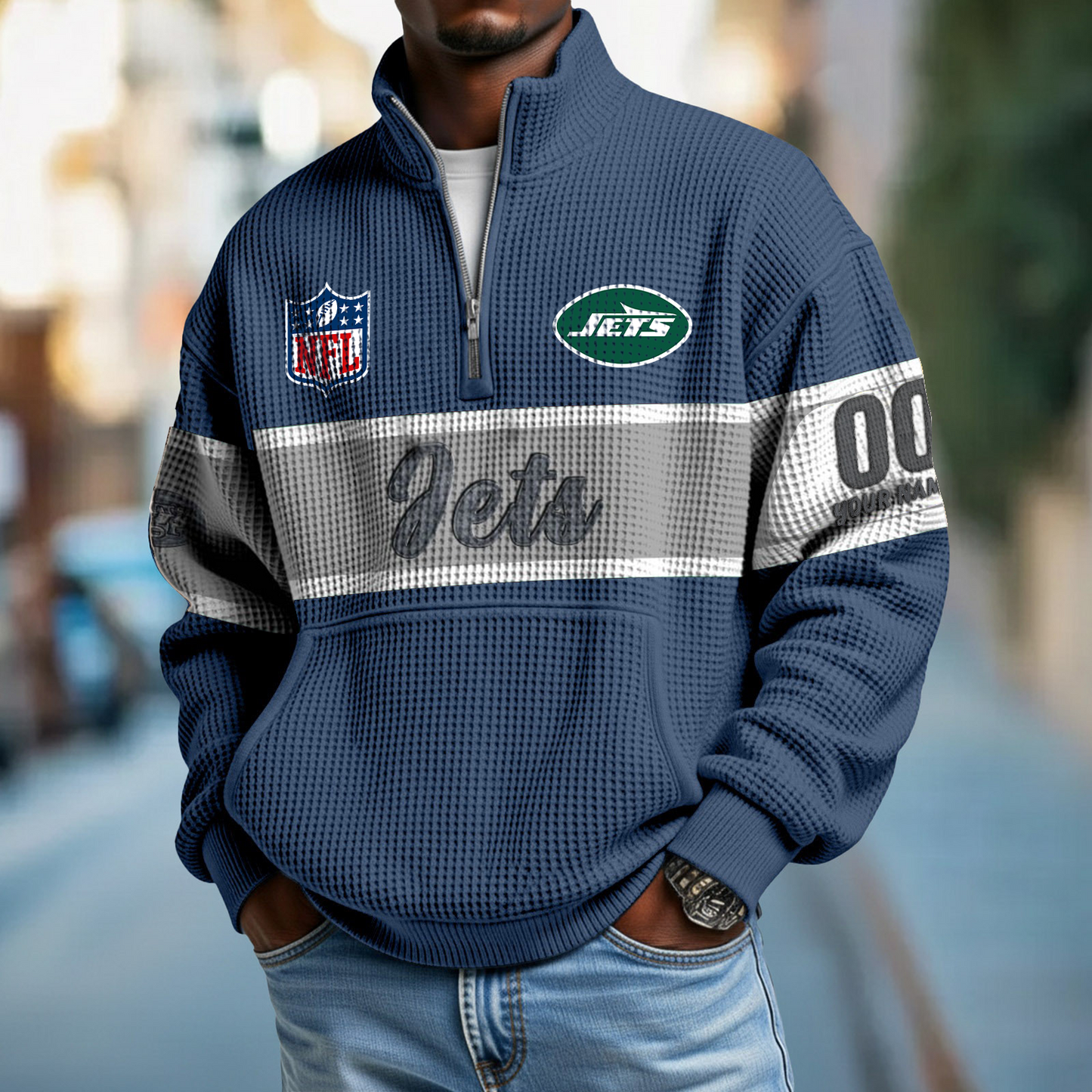 NYJ x NFL Quarter-Zip Waffle Pullover DATND TANTD
