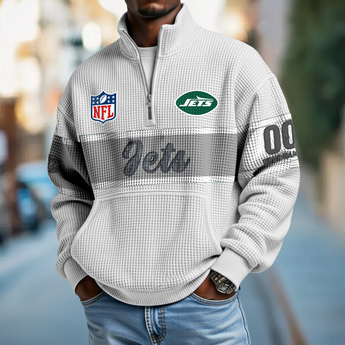 NYJ x NFL Quarter-Zip Waffle Pullover DATND TANTD