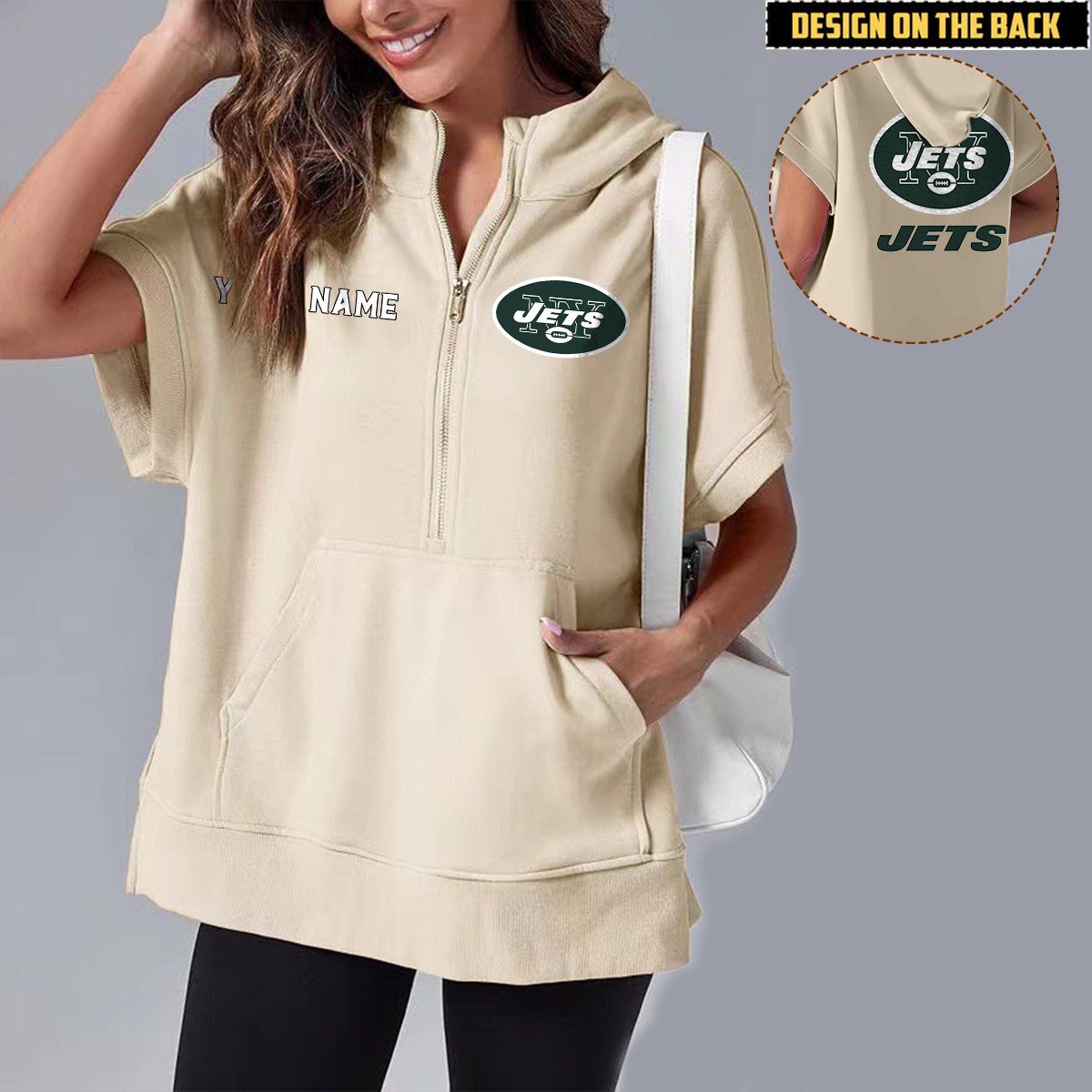 NYJ x NFL Short Sleeve Zip Hoodie DATND TANTD
