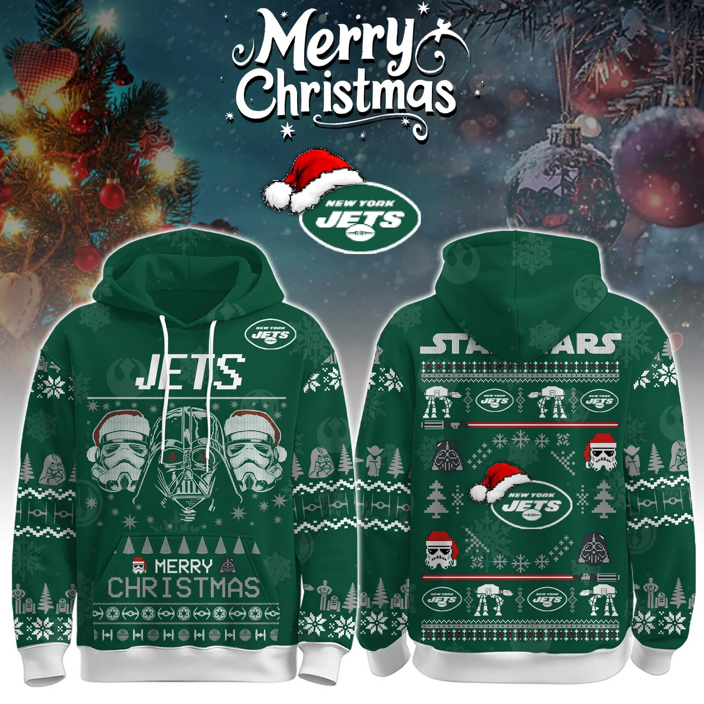 NYJ x NFL Unisex Merry Christmas The Force Edition Hoodie DATND TANTD