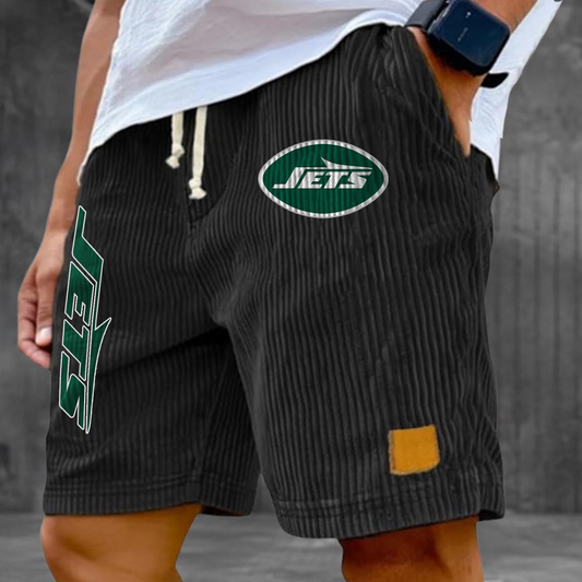 NYJ x NFL Vintage Embroidered Logo Corduroy Stylish Lace-up Casual Shorts DATND TANTD 220526