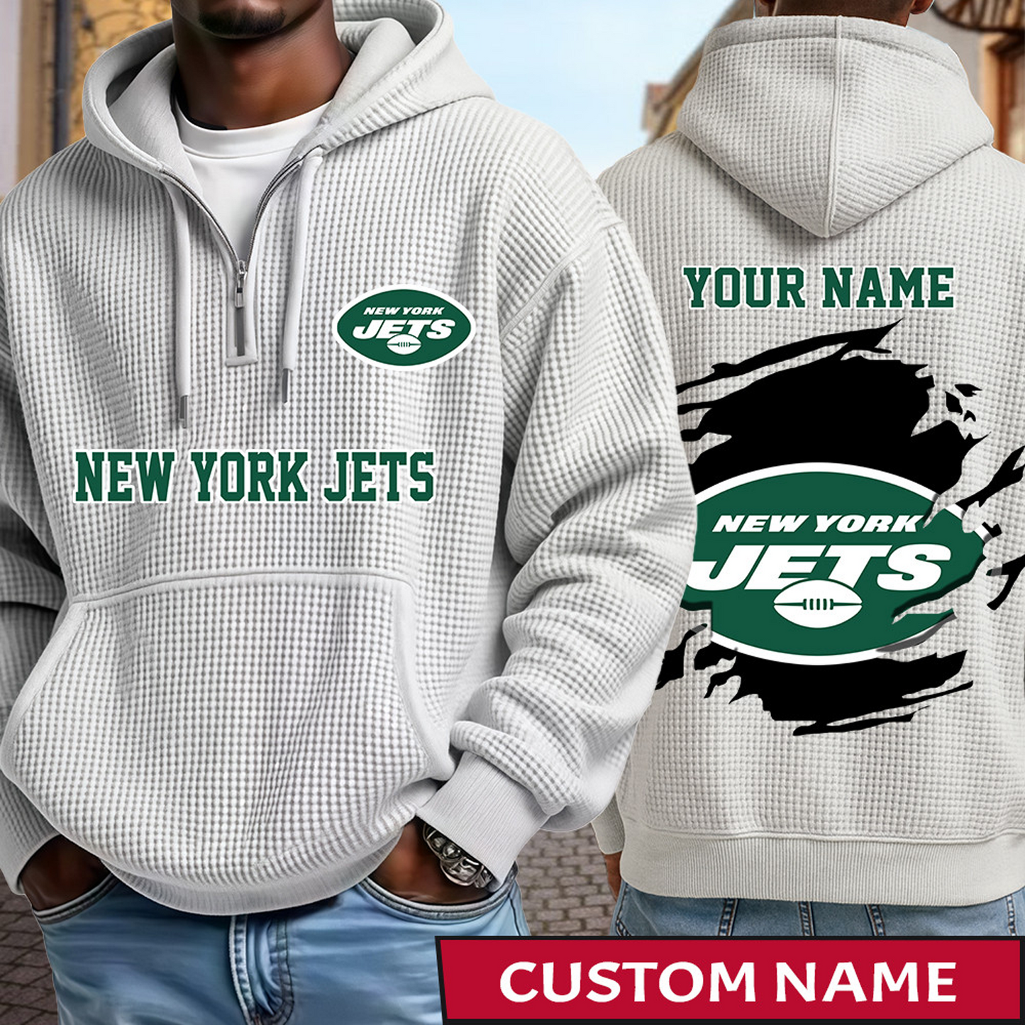 NYJ x NFL Waffle Half Zip Hoodie DATND TANTD