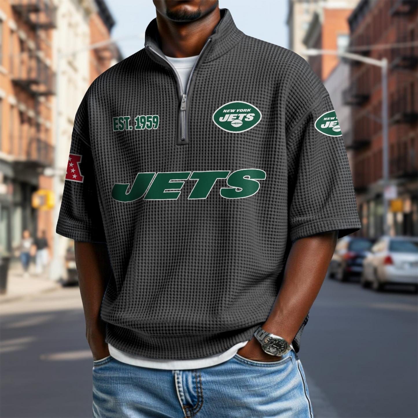 NYJ x NFL Waffle Short Sleeve Polo Shirt DatND DVT