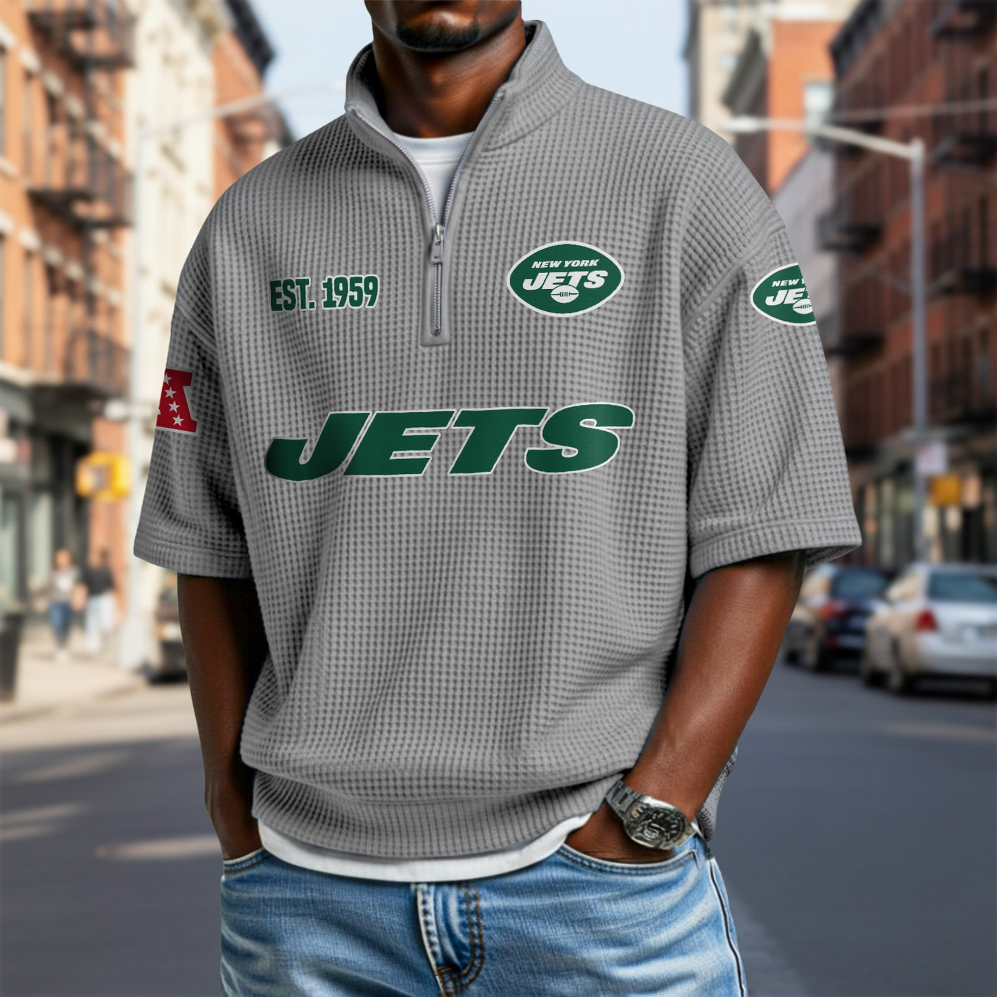 NYJ x NFL Waffle Short Sleeve Polo Shirt DatND DVT