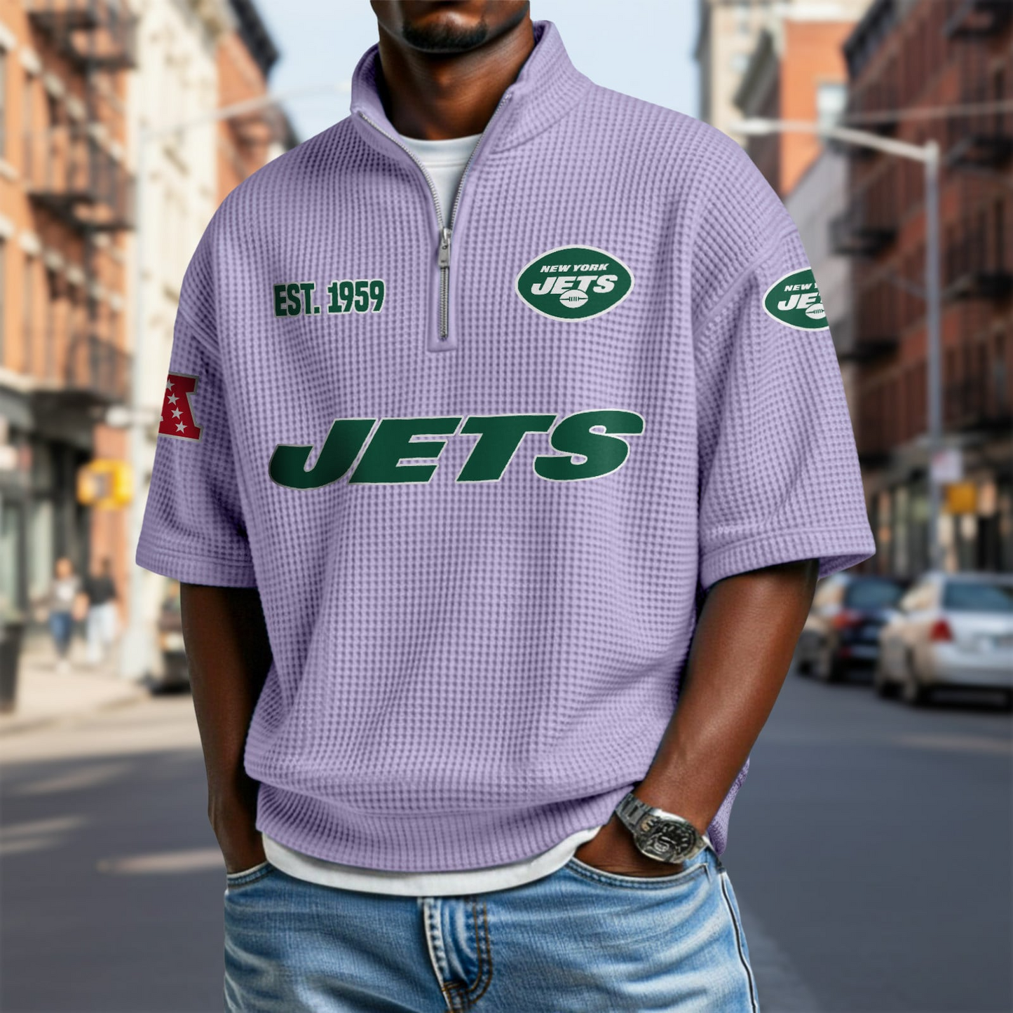 NYJ x NFL Waffle Short Sleeve Polo Shirt DatND DVT