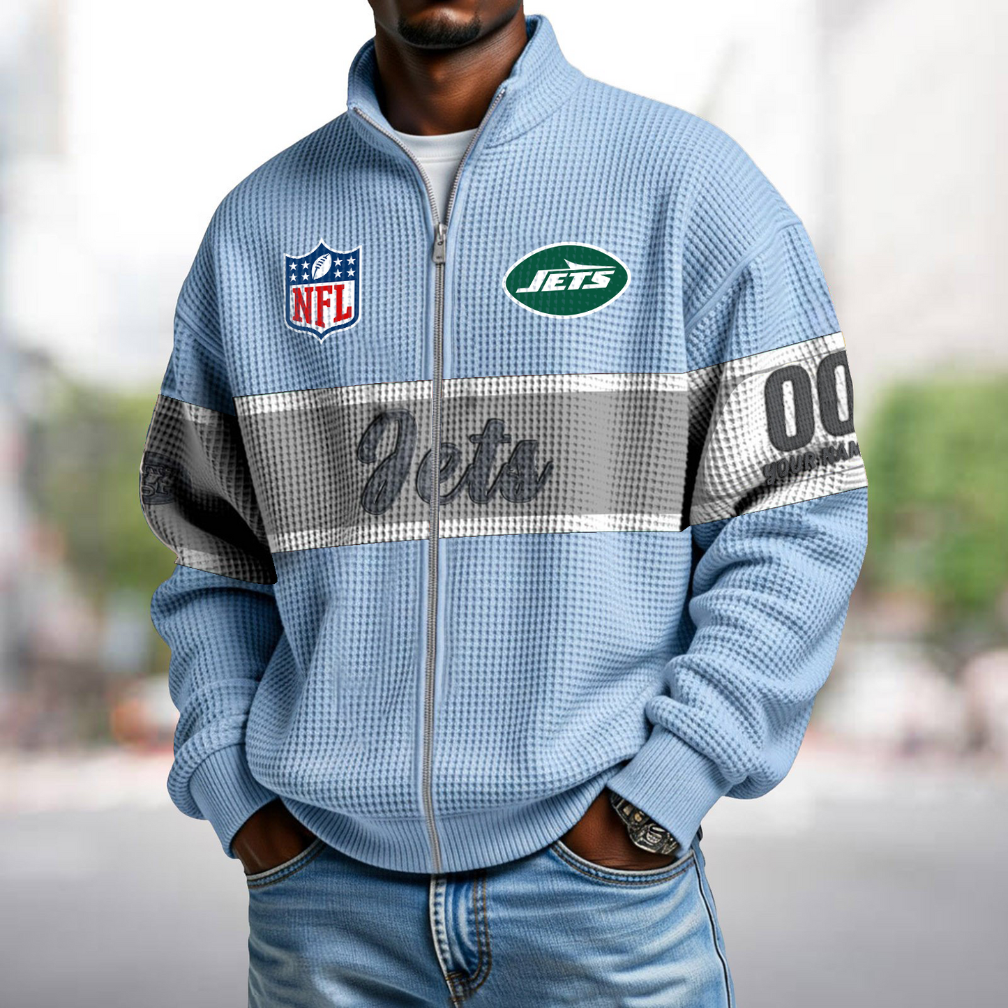 NYJ x NFL Waffle Zip-Up Sweatshirt DATND TANTD