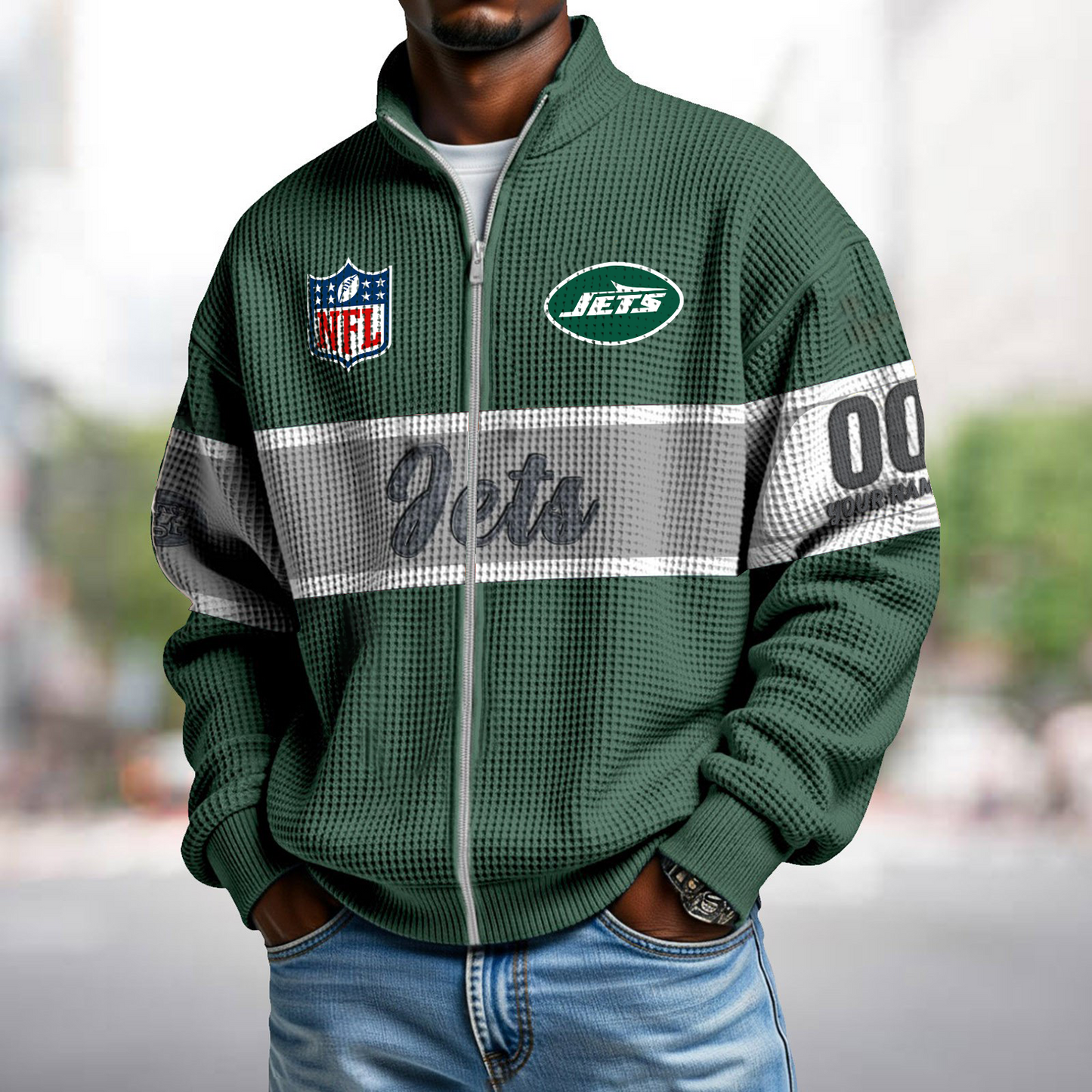 NYJ x NFL Waffle Zip-Up Sweatshirt DATND TANTD