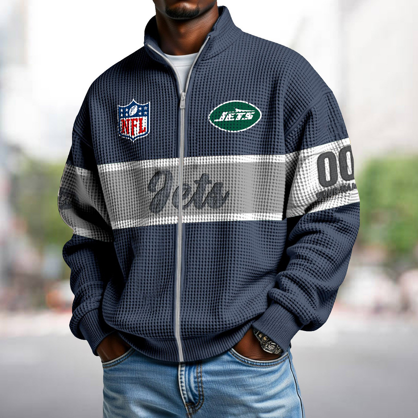 NYJ x NFL Waffle Zip-Up Sweatshirt DATND TANTD