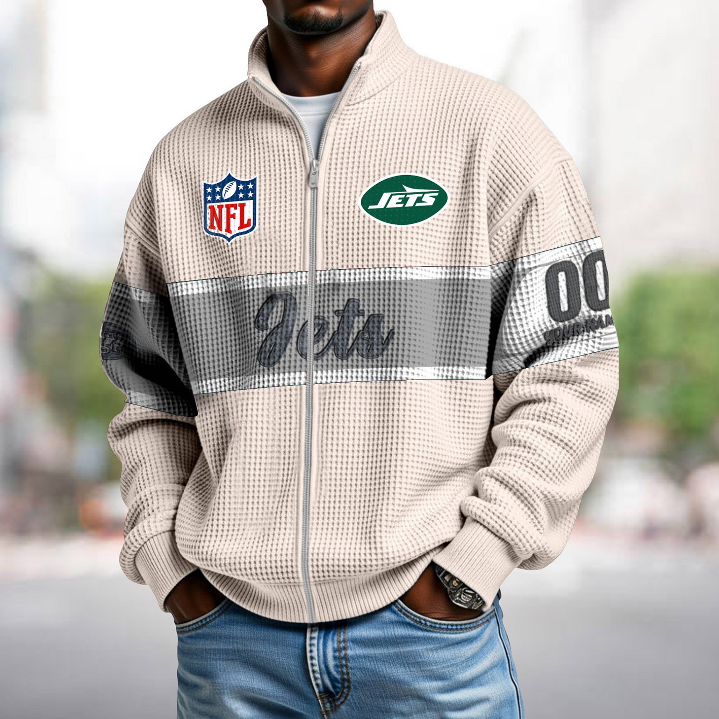 NYJ x NFL Waffle Zip-Up Sweatshirt DATND TANTD
