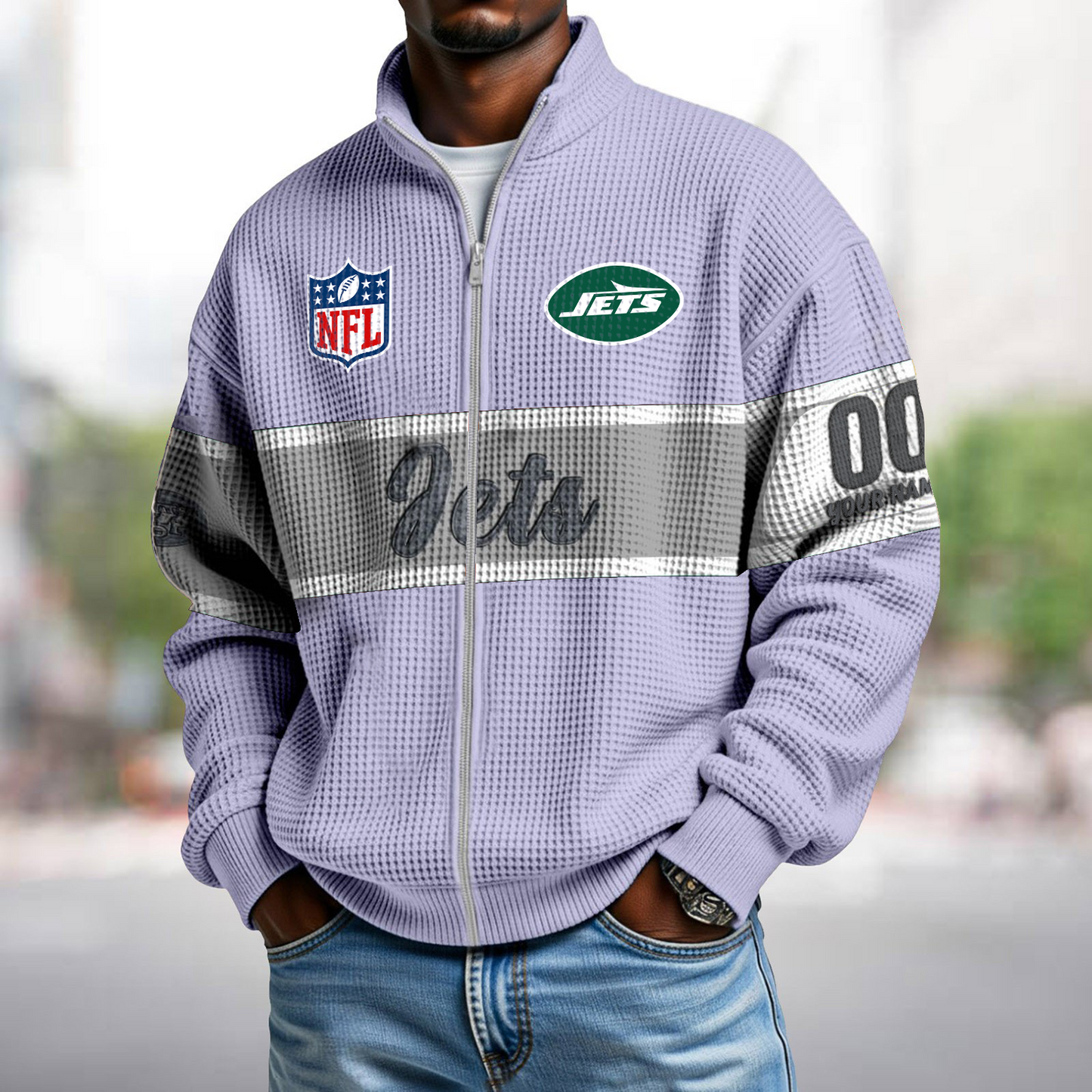 NYJ x NFL Waffle Zip-Up Sweatshirt DATND TANTD